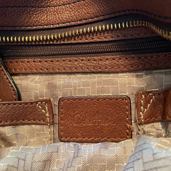 Cole Haan medium size hobo bag- chestnut brown leather and gold metal trim - Picture 4 of 7